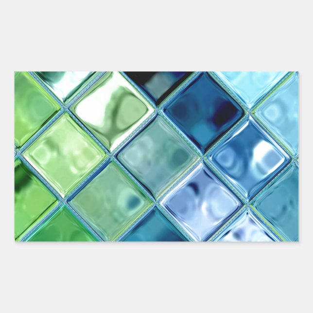 Ocean Teal Glass Mosaic Tile Art Rectangular Sticker (Front)
