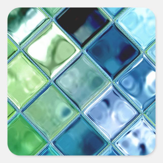 Ocean Teal Glass Mosaic Tile Art Square Sticker (Front)