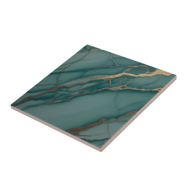 Ocean Teal Marble with Metallic Gold Veins Tile (Side)