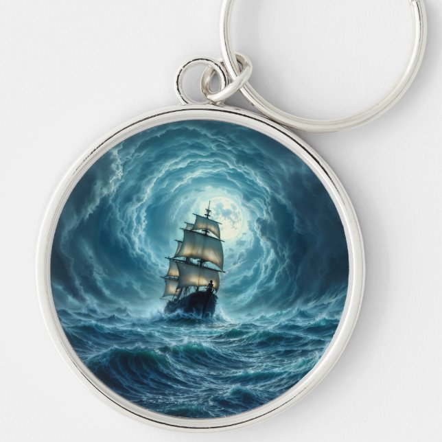 Ocean tempest storm galleon ship journey key ring (Front)