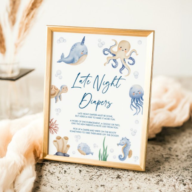 Ocean Theme Baby Shower Late Night Diapers Sign (Creator Uploaded)