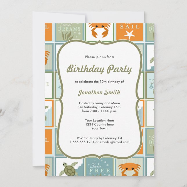 Ocean Theme Birthday Invitation (Front)