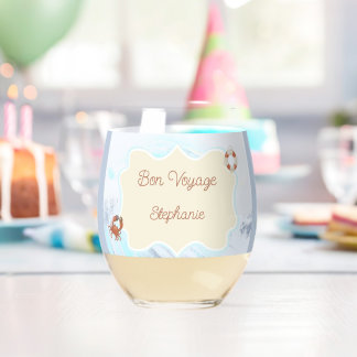 Ocean Theme Bon Voyage Personalised with Name Stemless Wine Glass