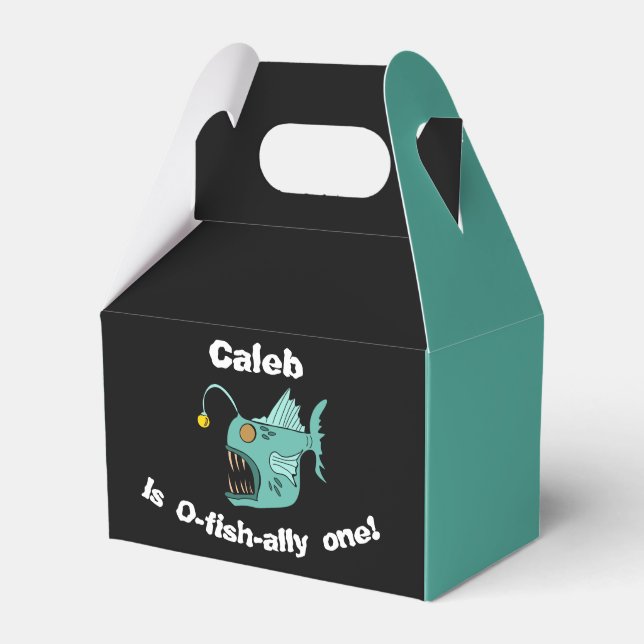 Ocean Theme Boys Birthday Anglerfish O-fish-ally Favour Box (Front Side)