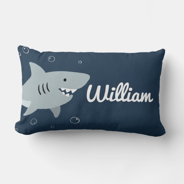 Ocean Theme Boys Room Decor, Cute Little Shark,  Lumbar Cushion (Front)
