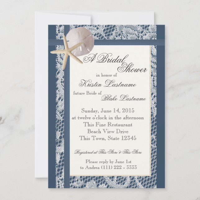 Ocean Theme Navy Blue Wedding Shower Invitation (Front)