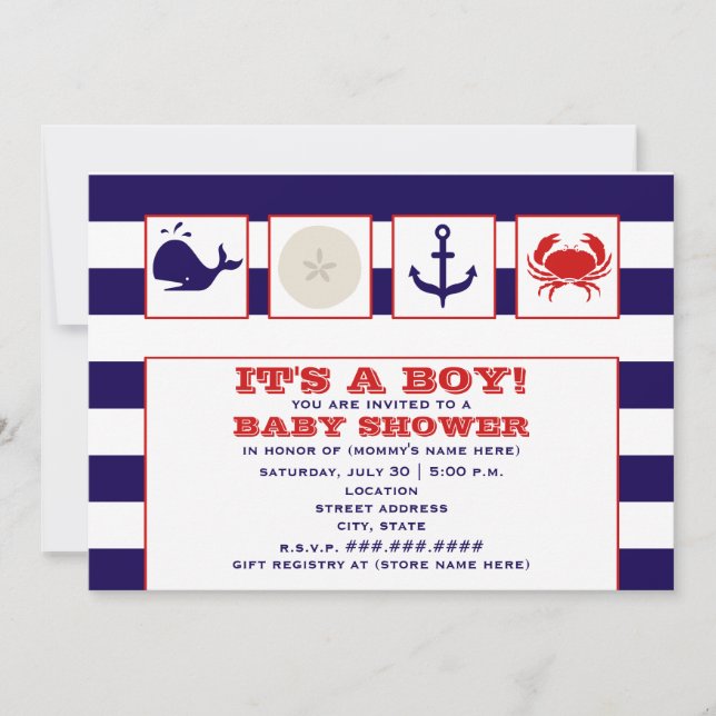 Ocean Themed Baby Shower Invitation (Front)