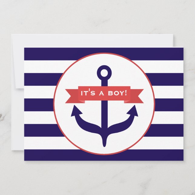 Ocean Themed Baby Shower Invitation Anchor Stripes (Front)