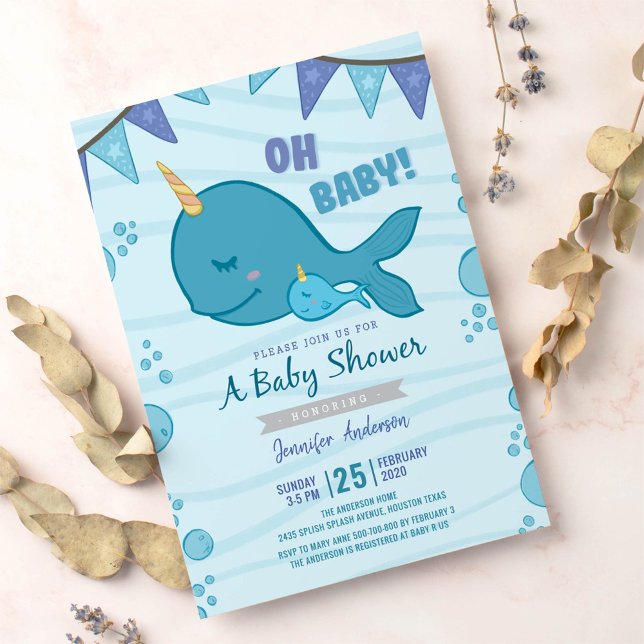 Ocean themed narwhal baby shower invitation (Creator Uploaded)