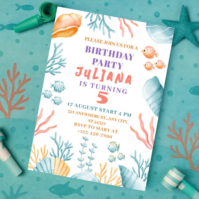Ocean-Themed Under the Sea girl Birthday Party  Invitation (Creator Uploaded)