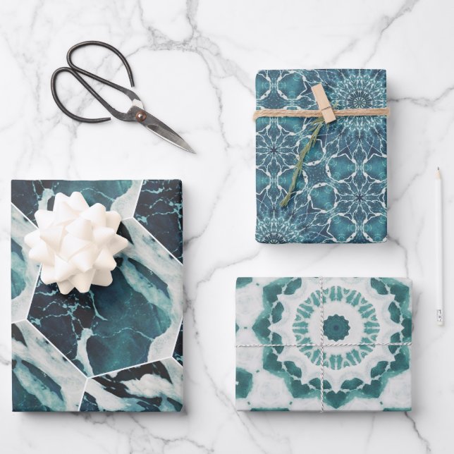 Ocean Themed Wrapping Paper Flat Sheet Set of 3 (Front)