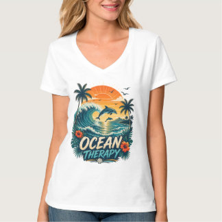 Ocean Therapy | Retro Tropical Beach & Dolphin T-Shirt