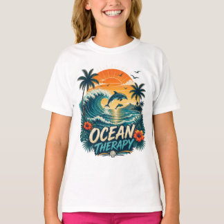 Ocean Therapy | Retro Tropical Beach & Dolphin T-Shirt