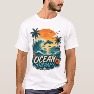 Ocean Therapy | Retro Tropical Beach & Dolphin T-Shirt