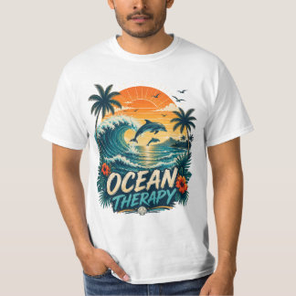 Ocean Therapy | Retro Tropical Beach & Dolphin T-Shirt