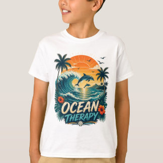 Ocean Therapy | Retro Tropical Beach & Dolphin T-Shirt