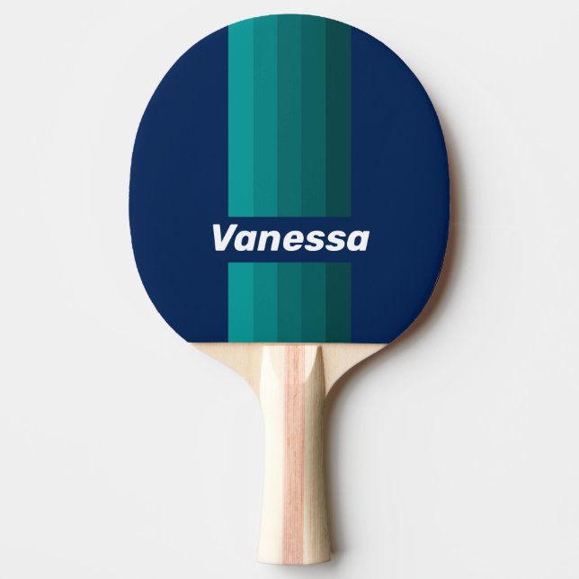 Ocean Tide Pin Stripes with Name Ping Pong Paddle (Front)