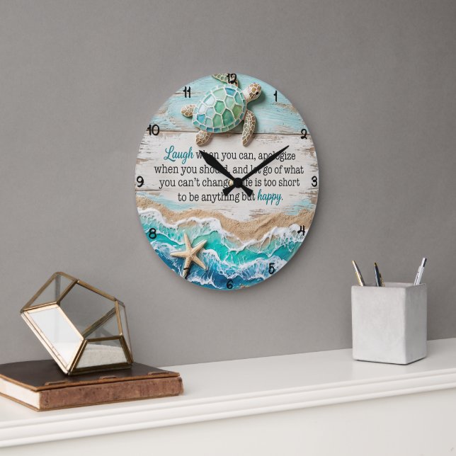 Ocean Tide Sea Turtle Wisdom Large Clock (Office)