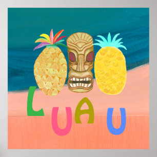 Ocean Tiki Pineapple Luau Poster