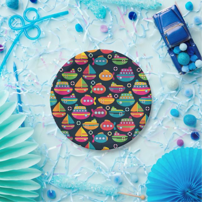 Ocean Transportation Pattern Paper Plate (Party)