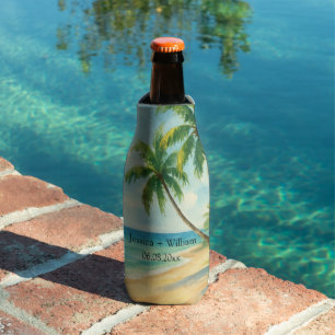 Ocean Tropical Beach Island Summer Wedding Bottle Cooler