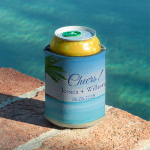 Ocean Tropical Beach Island Summer Wedding Can Cooler