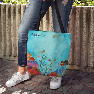 Ocean Tropical Coral Reef Watercolor Teacher Tote Bag