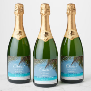 Ocean Tropical Golden 50th Wedding Anniversary Sparkling Wine Label