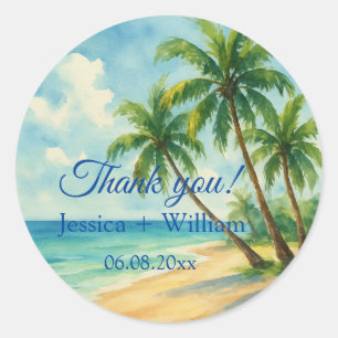 Ocean Tropical Island Beach Wedding Thank you  Classic Round Sticker