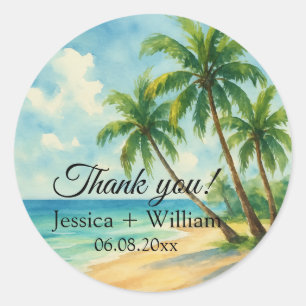 Ocean Tropical Island Beach Wedding Thank you Classic Round Sticker