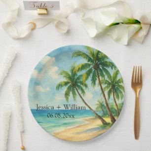 Ocean Tropical Island Beach Wedding Thank you  Paper Plate