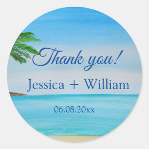 Ocean Tropical Wedding Anniversary Thank you  Classic Round Sticker