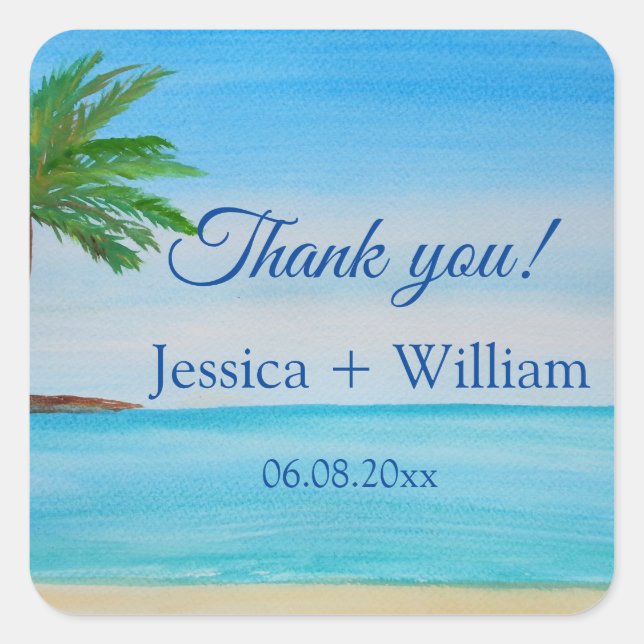 Ocean Tropical Wedding Anniversary Thank you  Square Sticker (Front)