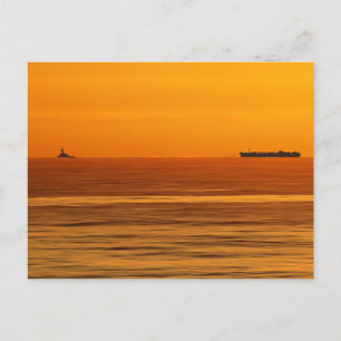 Ocean Tug and Barge at Sunrise Postcard