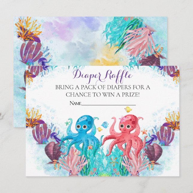 Ocean Twin Octopus Diaper Raffle Enclosure Car Card (Front/Back)
