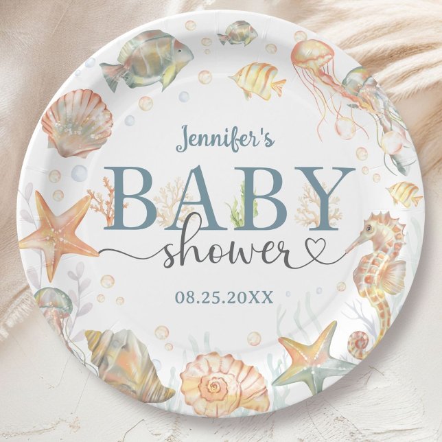 Ocean Under The Sea Baby Shower Gender Neutral Paper Plate (Creator Uploaded)