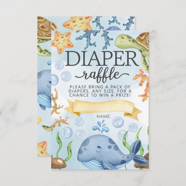 Ocean Under the Sea Diaper Raffle Card Insert (Front/Back)