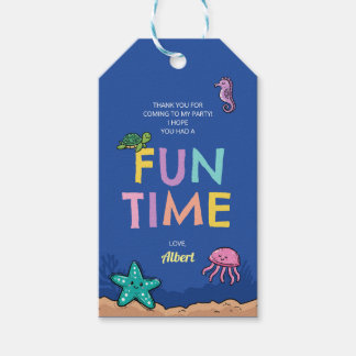 Ocean Under the Sea Fish Crab Turtle Blue Birthday Gift Tags