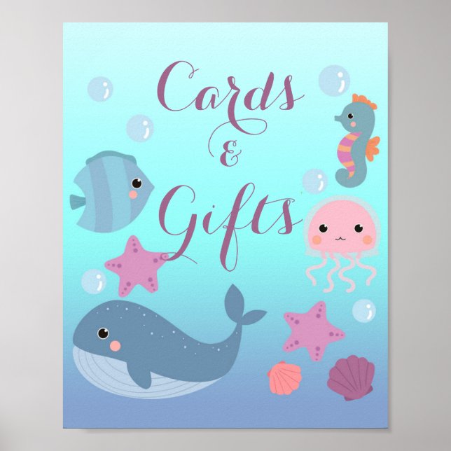 Ocean Under the Sea Girl Baby Shower Cards Gifts Poster (Front)