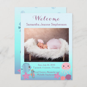 Ocean Under the Sea Girl Photo Birth Announcement