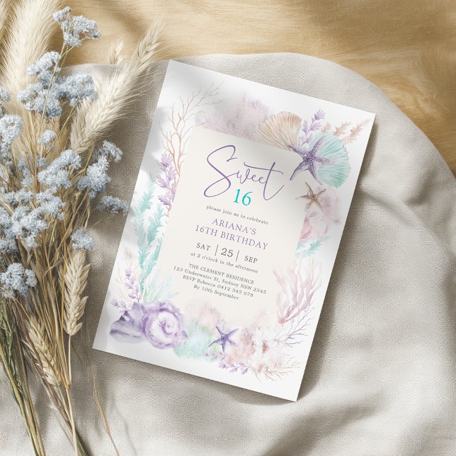 Ocean Under the Sea Mermaid Sweet 16 Birthday Invitation (Creator Uploaded)