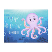 Ocean Underwater Cute Octopus Happy Birthday