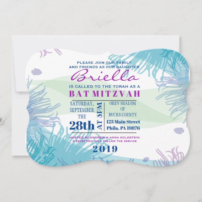 Ocean Underwater Sea Life Bat Mitzvah Invitation (Front)