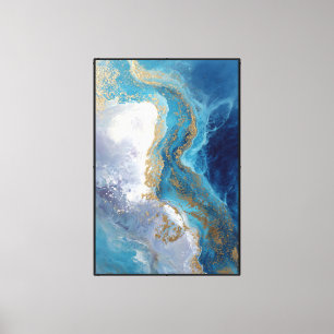 Ocean Veins: Blue & Gold Marble Abstract Canvas Print