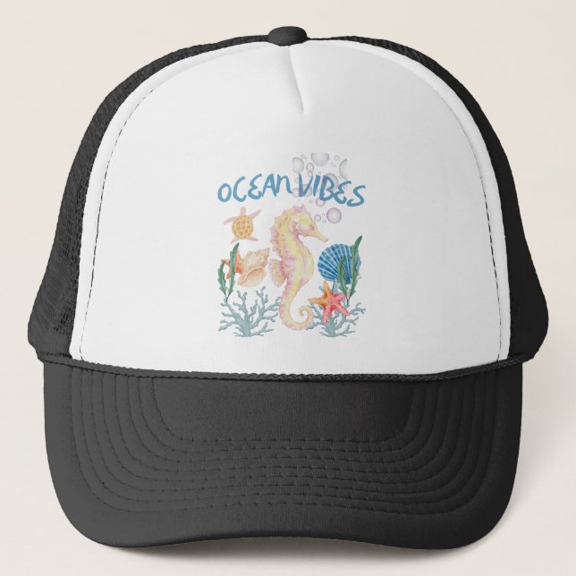 Ocean vibes seahorse beach hat (Front)