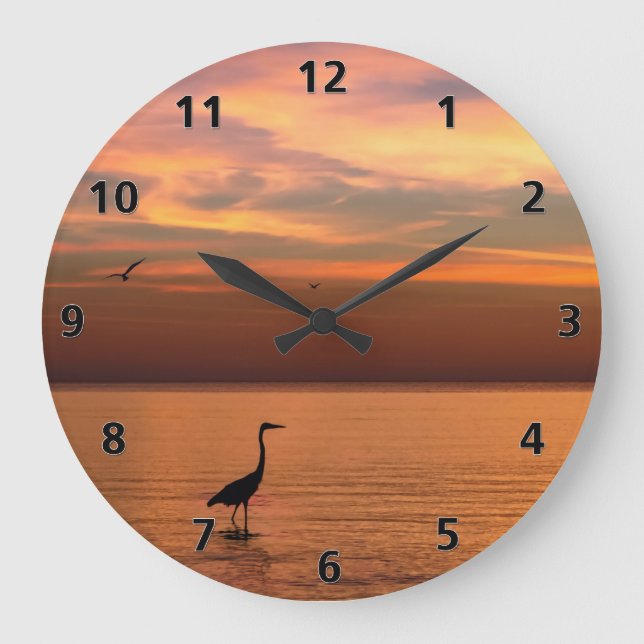 Ocean View at Sunset Large Clock (Front)