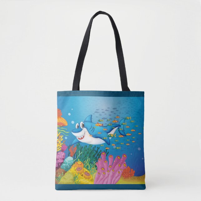 Ocean View Background Reed Coral Shark Fish  Tote Bag (Front)
