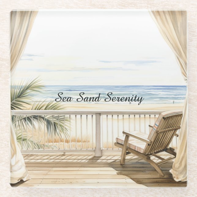 Ocean View Beach Serenity Glass Coaster (Front)