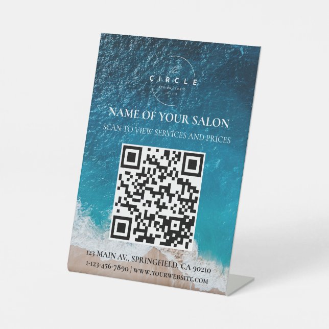Ocean View QR Code Salon Services Sign (Front)