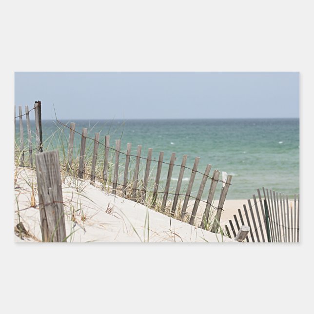 Ocean view through the beach fence rectangular sticker (Front)